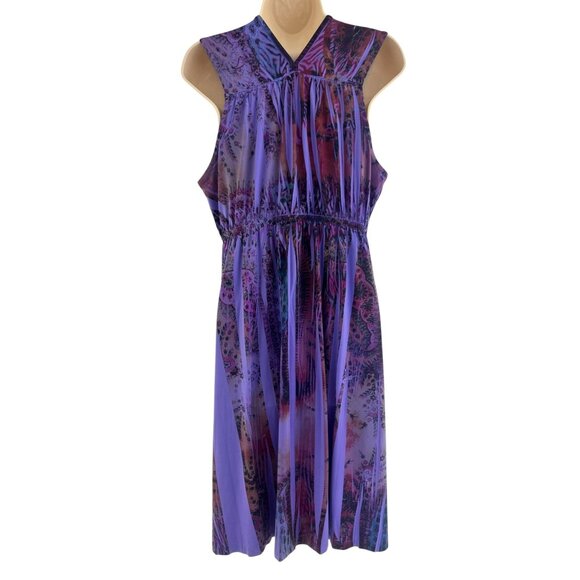 One World Purple Abstract Sublimation Print Empire Waist Dress Size XL Summer - Picture 3 of 7